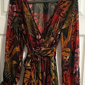Fall Floral Wrap Style Dress SZ Large